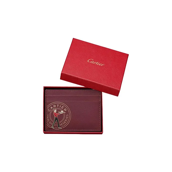 CARTIER Calfskin Card Holder Women's Burgundy-3