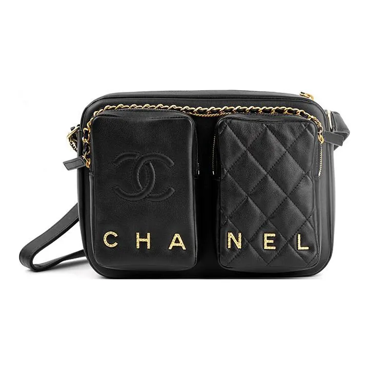 CHANEL 22c Early Spring Sheepskin Camera Bag, Messenger Bag, Shoulder Bag, Crossbody Bag Tubas Women's Black-1
