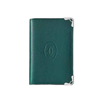 CARTIER Must De Cartier Calfskin Card Holder Men's Peacock Green