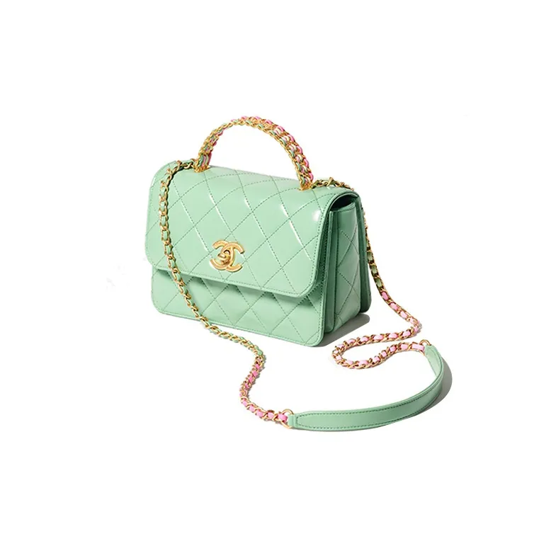 CHANEL Bright Calfskin Flap Bag, Handbag, Shoulder Bag, Crossbody Bag Mini Women's Light Green-2
