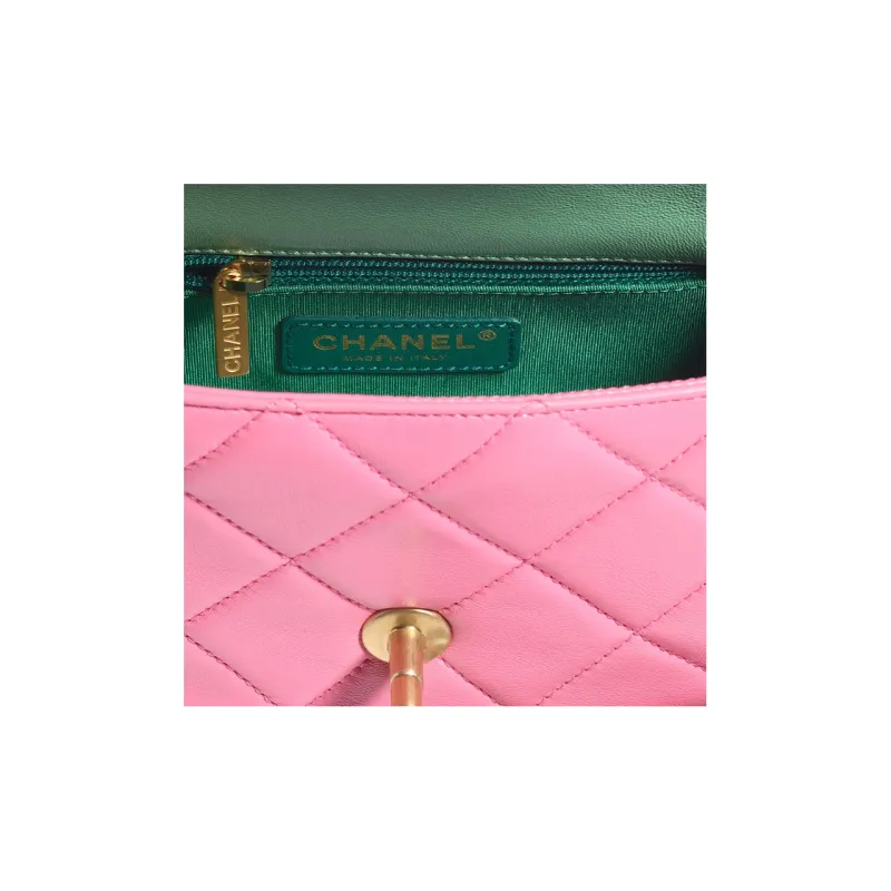 CHANEL Shiny Lambskin Shoulder Bag, Crossbody Bag Mini Women's Light Green/Pink/Red-2