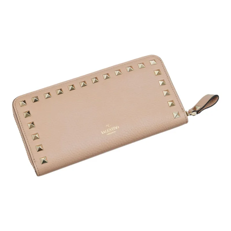 Valentino Rockstud Grained Calfskin Wallet Women's Pink-2