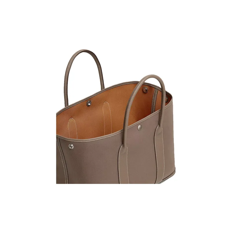 HERMES Garden Officer Canvas With Negonda Cow Leather Garden Bag Handbag 36 Unisex Elephant Gray/Sandy Brown-2