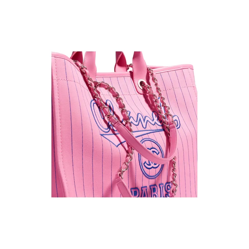 CHANEL Cotton With Calfskin Tote Bag, Shopping Bag, Handbag Extra Large Women's Pink & Blue-3