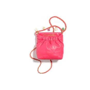 CHANEL Lambskin Bucket Bags Shoulder Bag Crossbody Bag Small Size Women's Rose Red