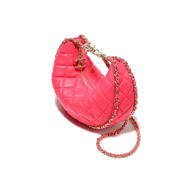 CHANEL Lambskin Hobo Bag Crossbody Bag Shoulder Bag Women's Rose Pink-1