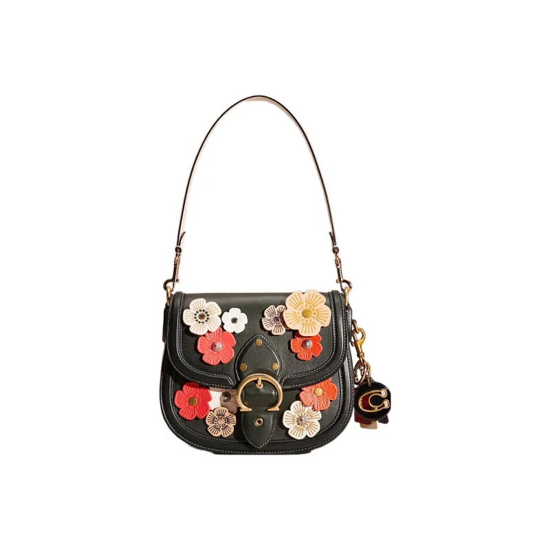 COACH Beat Glove Tanned Leather Saddle Bag, Shoulder Bag, Crossbody Bag Women's Black-0