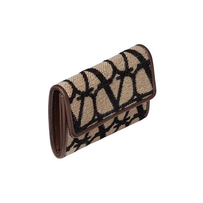 Valentino Leather Detail Card Holder Women's Beige/Black-1