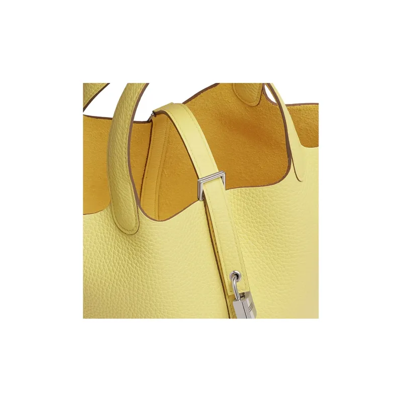 HERMES Picotin Clemence Bullock Leather Basket Bag Handbag Bucket Bag 18 Women's 0Y Limoncello Lemon Liqueur-4