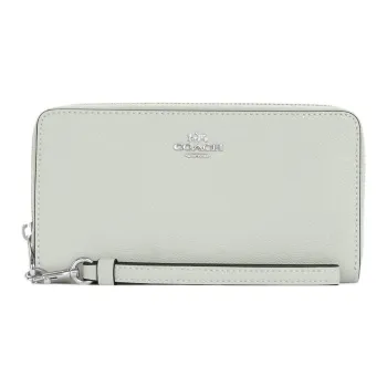 COACH Zip Around Cross Grain Leather Card Holder, Wallet Women's Sage Green