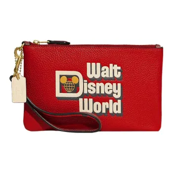 COACH Disney Collaboration Wristlet Polished Pebbled Leather Wrist Bags Clutches Small Size Women's Red