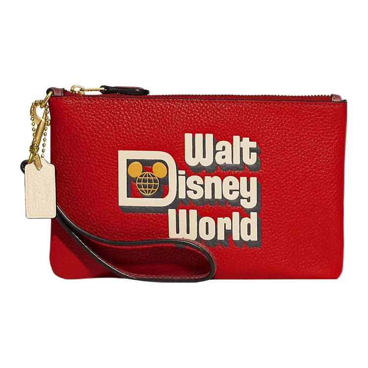 COACH Disney Collaboration Wristlet Polished Pebbled Leather Wrist Bags Clutches Small Size Women's Red-0