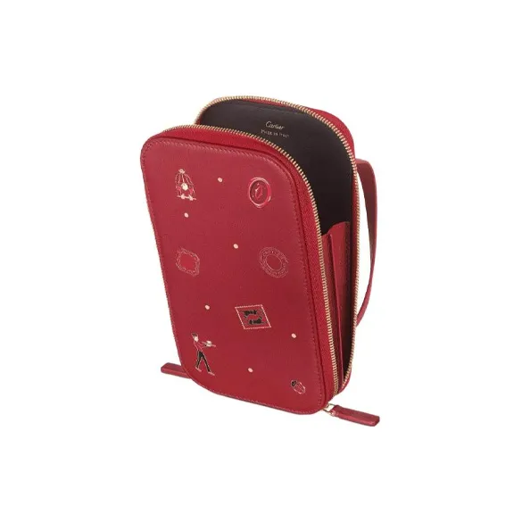 CARTIER Calfskin Cell Phone Pouch Women's Red-2