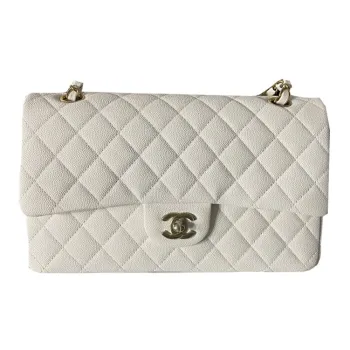CHANEL Classic Flap CF Grain Embossed Cow Leather Flap Bag, Shoulder Bag, Crossbody Bag Women's White