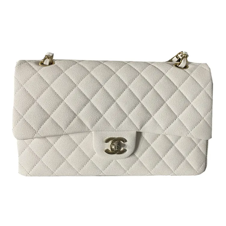 CHANEL Classic Flap CF Grain Embossed Cow Leather Flap Bag, Shoulder Bag, Crossbody Bag Women's White-0