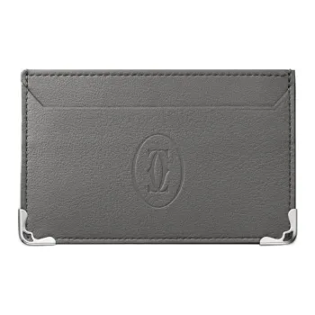 CARTIER Must De Cartier Cow Leather Card Holder Men's Smoke Gray