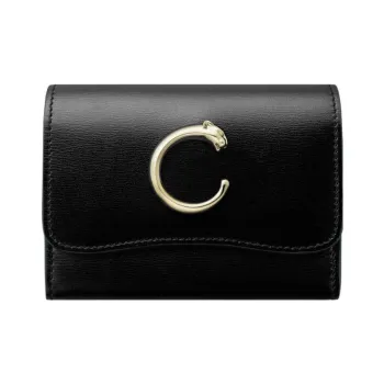 CARTIER Panthère De Cartier Calfskin Wallet Mini Women's Black