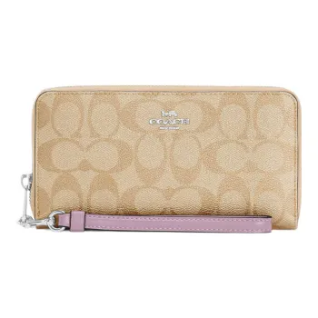 COACH Zip Around Canvas With Leather Wallet Women's Khaki & Purple