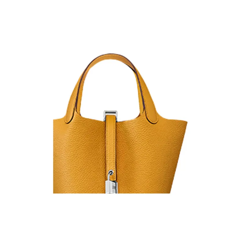 HERMES Picotin Clemence Bullock Leather Bucket Bags Handbags Women's 9D Amber Yellow-3