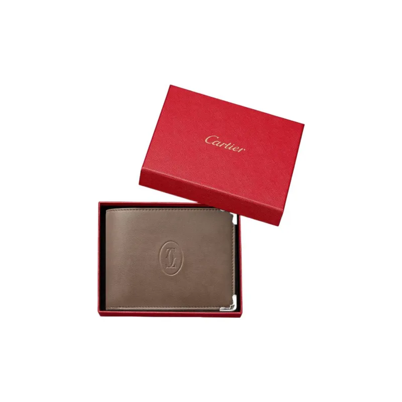 CARTIER Must De Cartier Cow Leather Wallet Men's Taupe-3