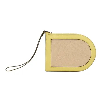 Delvau Pin Taurillon Soft Grain Leather Coin Purse Women's Yellow/Khaki