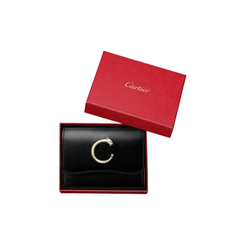 CARTIER Panthère De Cartier Calfskin Wallet Mini Women's Black-3
