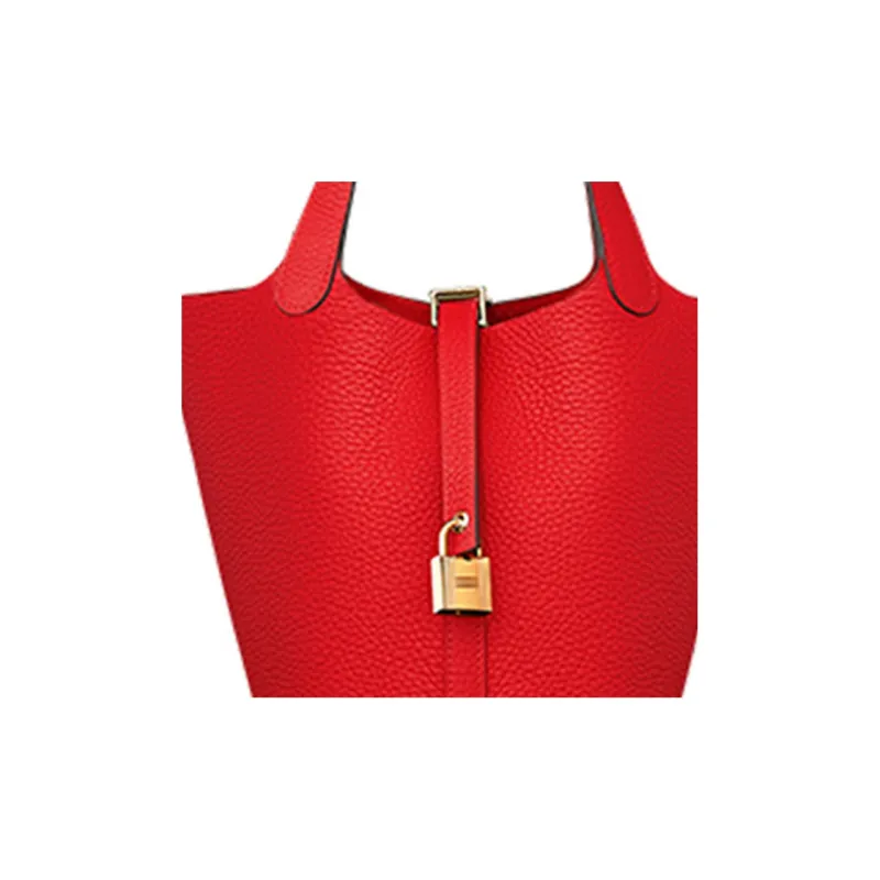 HERMES Picotin Lock Clemence Bullock Leather Basket Bag Handbag Bucket Bag Women's S3 Rouge De Coeur Heart Red-3