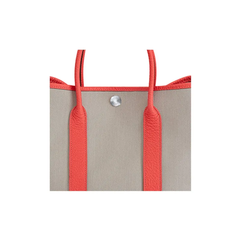 HERMES Garden Party Canvas With Leather Garden Bag Canvas Bag Handbag Women's Orange & Ecru-6