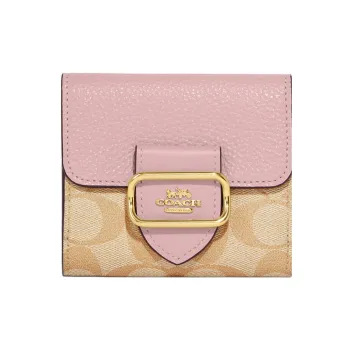 COACH Morgan Coated Canvas With Leather Wallet Women's Khaki & Pink