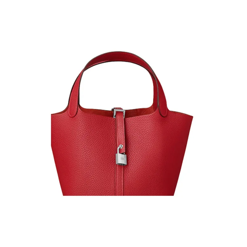 HERMES Picotin Cow Leather Basket Bag Handbag Bucket Bag Women's Casaque Chili Red-4