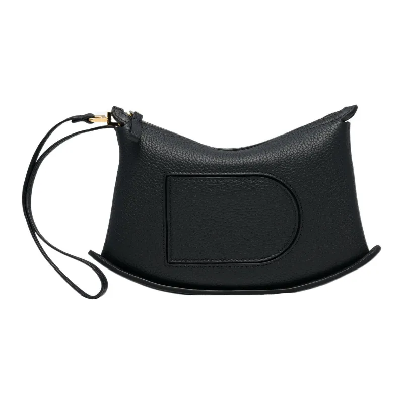Delvau Soft Grained Leather Clutch Women's Black-1