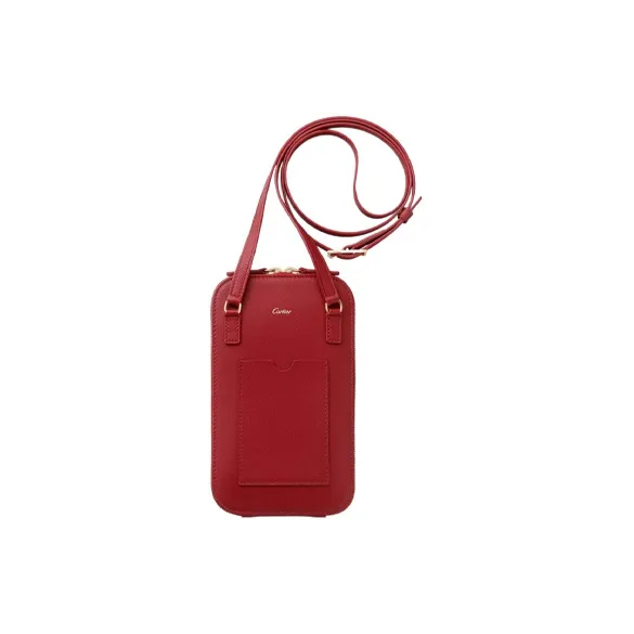 CARTIER Calfskin Cell Phone Pouch Women's Red-1
