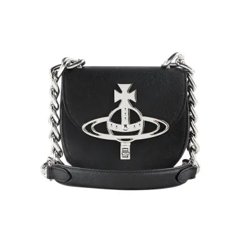 Vivienne Westwood Cow Leather Saddle Bag Crossbody Shoulder Bag Women's Black