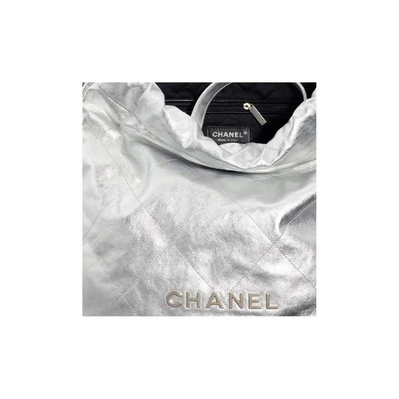 CHANEL Shiny Calfskin Backpack Tubas Women's Silver-4