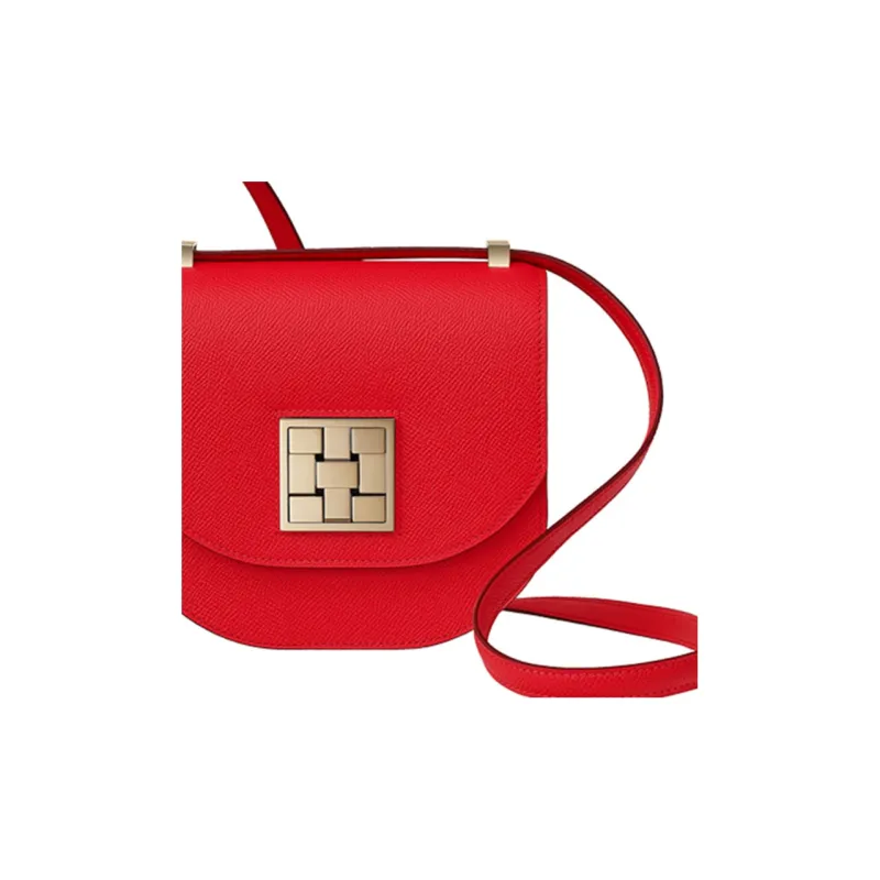 HERMES Mosaique Epsom Leather Shoulder Bag Women's Red-3