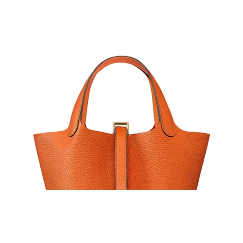 HERMES Picotin Lock Clemence Bullock Leather Basket Bag Handbag Bucket Bag 18 Women's 9J Feu Flame Orange-3