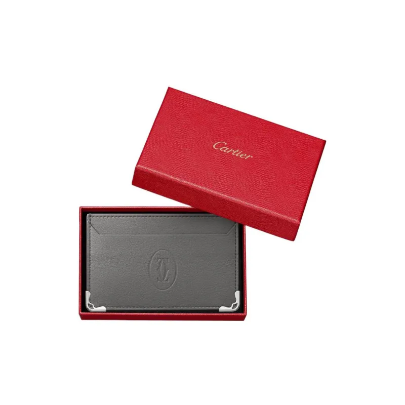 CARTIER Must De Cartier Cow Leather Card Holder Men's Smoke Gray-3