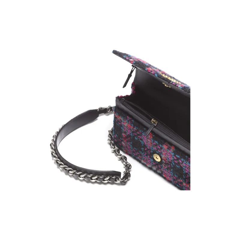 CHANEL Wool Tweed Shoulder Bag, Crossbody Bag, Wallet Women's Black & Purple & Green & Red-3
