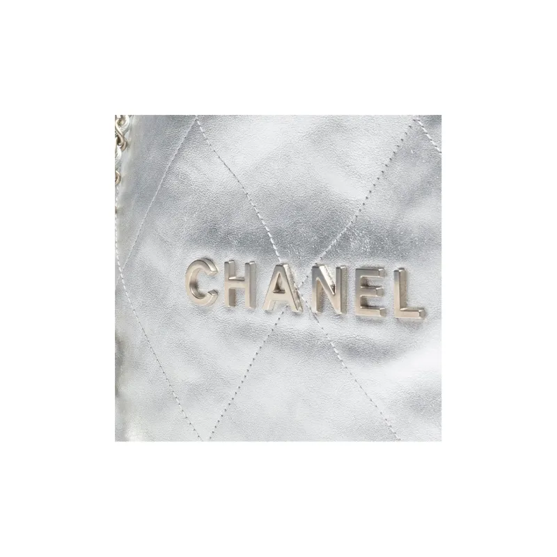 CHANEL Shiny Calfskin Backpack Tubas Women's Silver-5