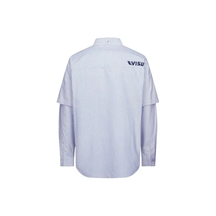 EVISU Shirts Men Dark Blue White Stripes-1