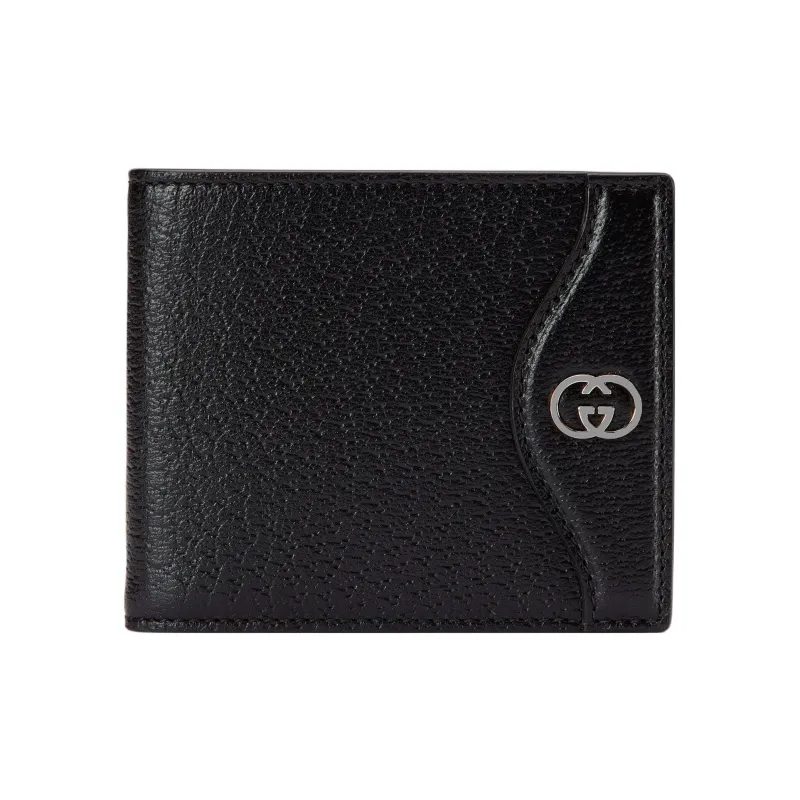 GUCCI Leather Card Holder, Wallet Men's Black-0