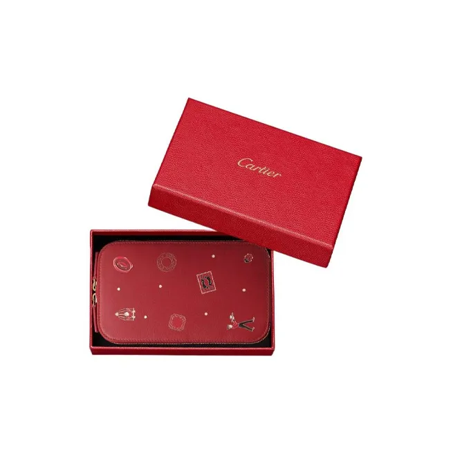 CARTIER Calfskin Cell Phone Pouch Women's Red-3