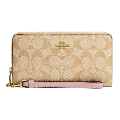 COACH Zip Around Canvas With Leather Wallet Regular Women's Khaki