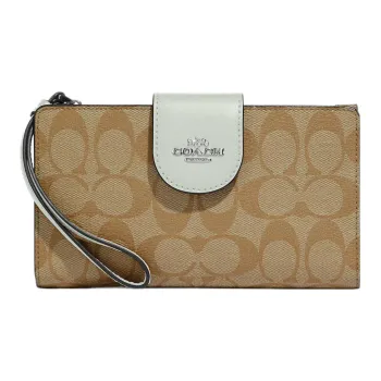 COACH Tech Wallet Canvas With Leather Wrist Bag Wallet Women's Khaki & Sage Green