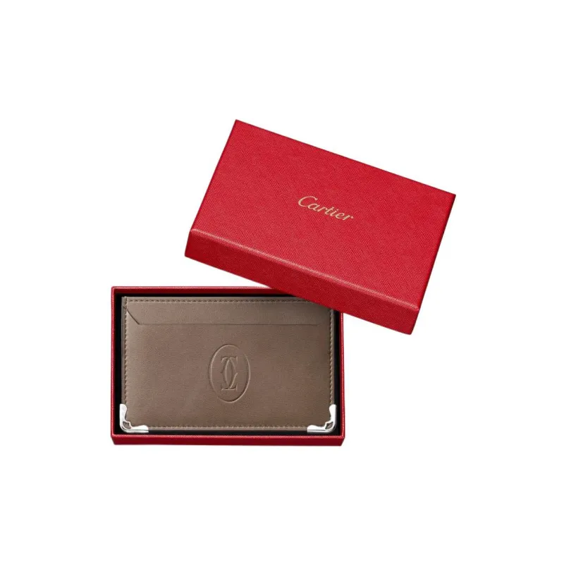 CARTIER Must De Cartier Leather Card Holder Men's Taupe-3