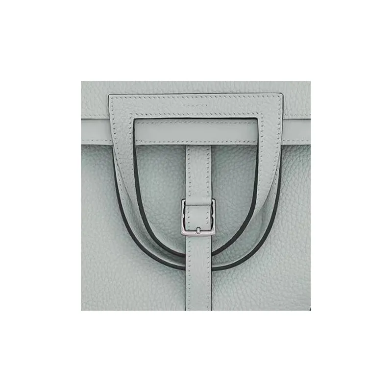 HERMES Halzan Clemence Bullock Leather Handbag Shoulder Bag Crossbody Bag Women's Pale Blue Saint Cup Blue-4