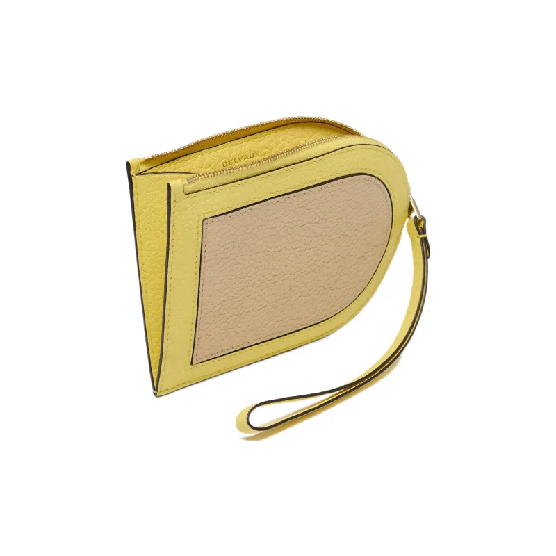 Delvau Pin Taurillon Soft Grain Leather Coin Purse Women's Yellow/Khaki-1