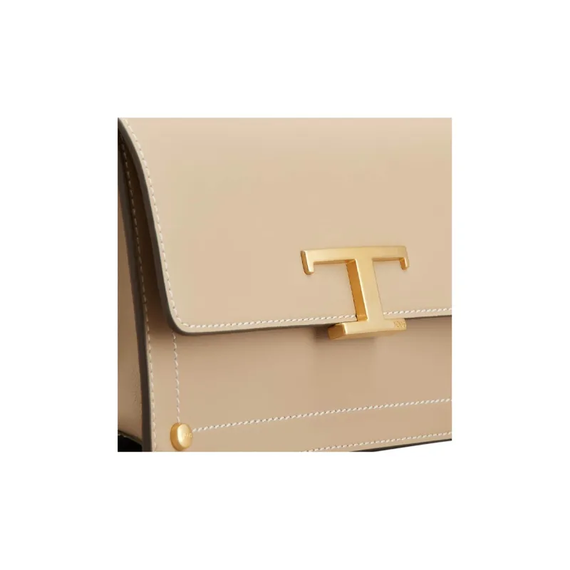 TOD'S Cow Leather Portable Crossbody Bag, Shoulder Bag Women's Beige Yellow-4