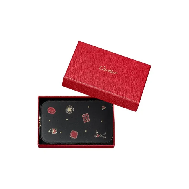 CARTIER Calfskin Cell Phone Pouch Women's Black-3