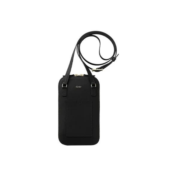 CARTIER Calfskin Cell Phone Pouch Women's Black-1